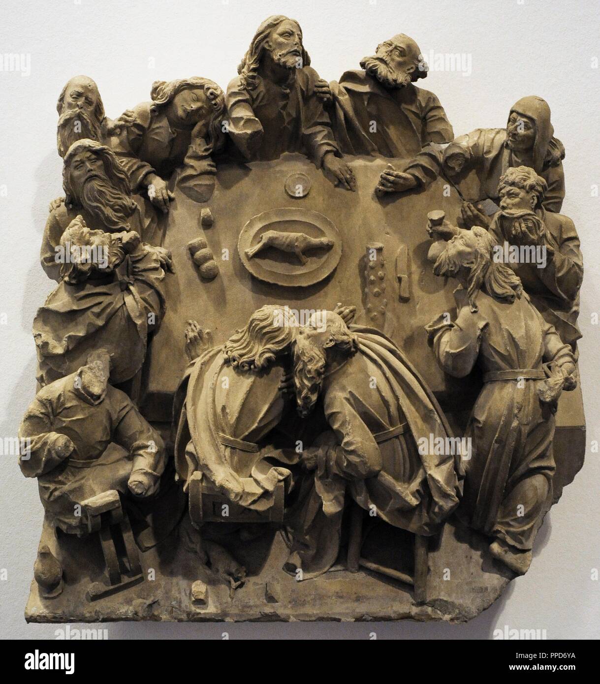 The Last Supper from the sacrament house of Cologne Cathedral, Germany. Cologne, c. 1510. Baumberg Sandstone. Schnu tgen Museum. Cologne, Germany. Stock Photo