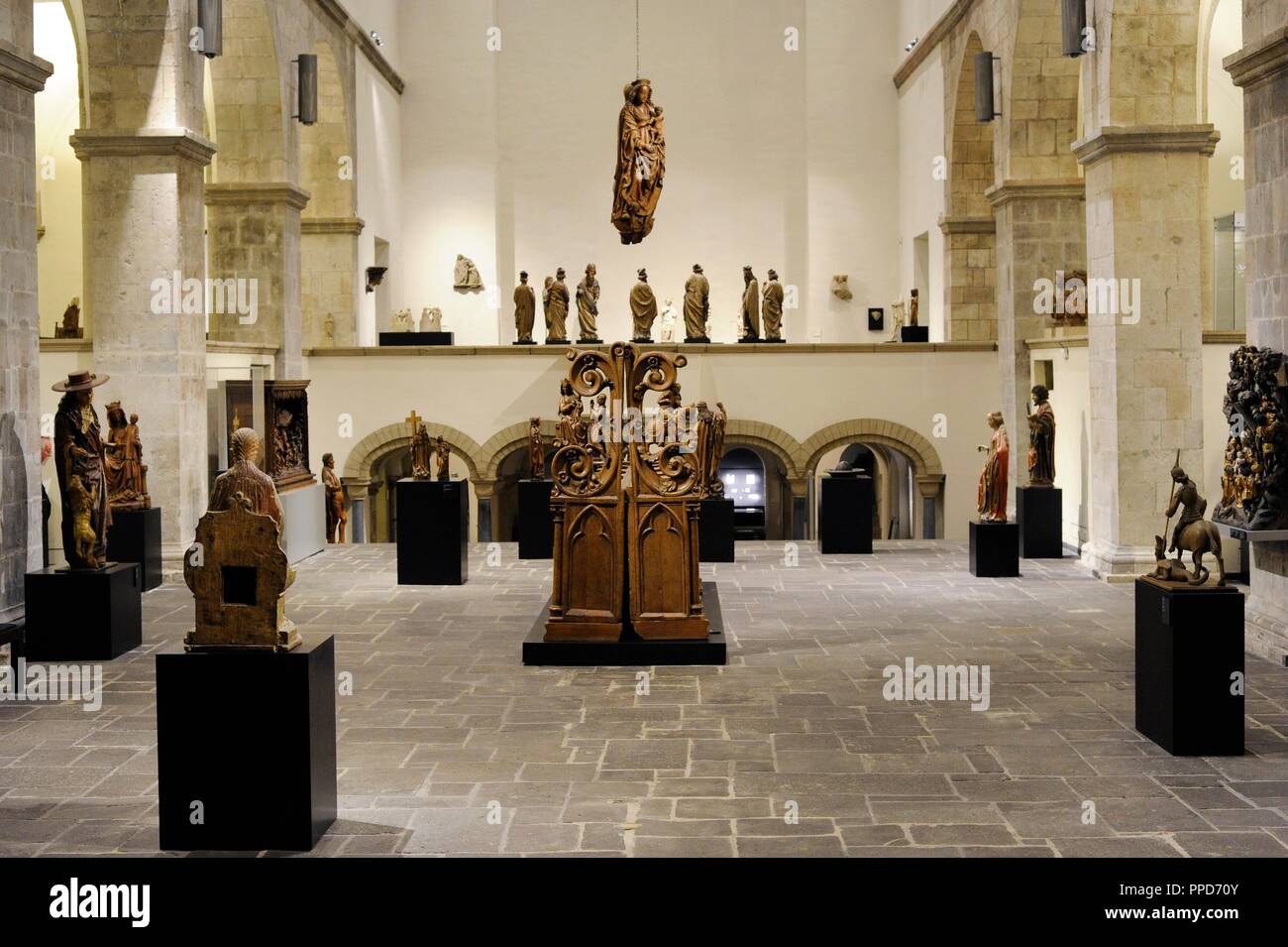 Schnu_tgen Museum. Interior view of the old Romanesque church where the museum is located. Cologne, Germany. Stock Photo