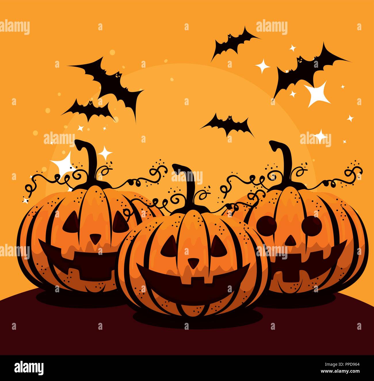 halloween card with pumpkins and bats flying Stock Vector Image & Art ...