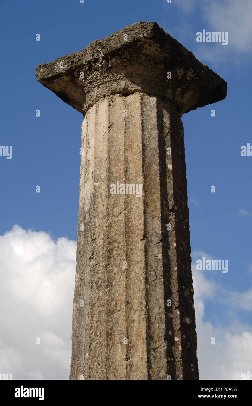 Greek Art. Sanctuary of Olympia. Doric column at the Palaestra. Hellenistic period. 3rd century B.C.. Greece. Stock Photo