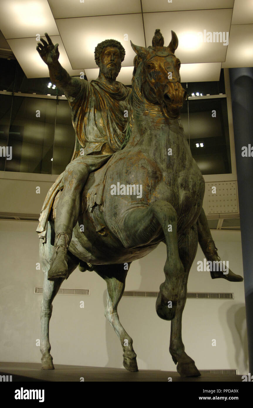 Marcus Aurelius (121-180). Roman Emperor from 161 to 180. Equestrian statue. Sculpture. Bronze. Capitoline Museums. Rome. Italy. Stock Photo