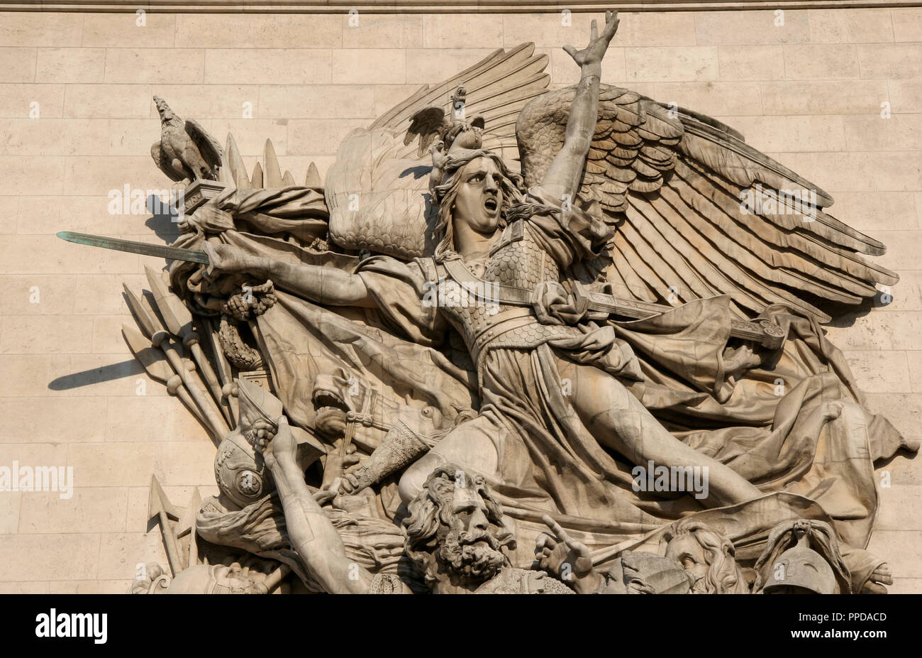 Triumph Arch of Paris. Right face of the arch: 'Departure of the Volunteers in 1792' or 'The Marseillaise'. Sculpteur Franc¸ois Rude (1784-1855). Paris. France. Europe. Stock Photo