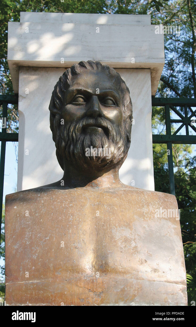 Euripides (480-406). Was one of the three great tragedians of Classical Athens. Bust contemporary of Euripides. Athens. Central Greece. Attica. Europe. Stock Photo