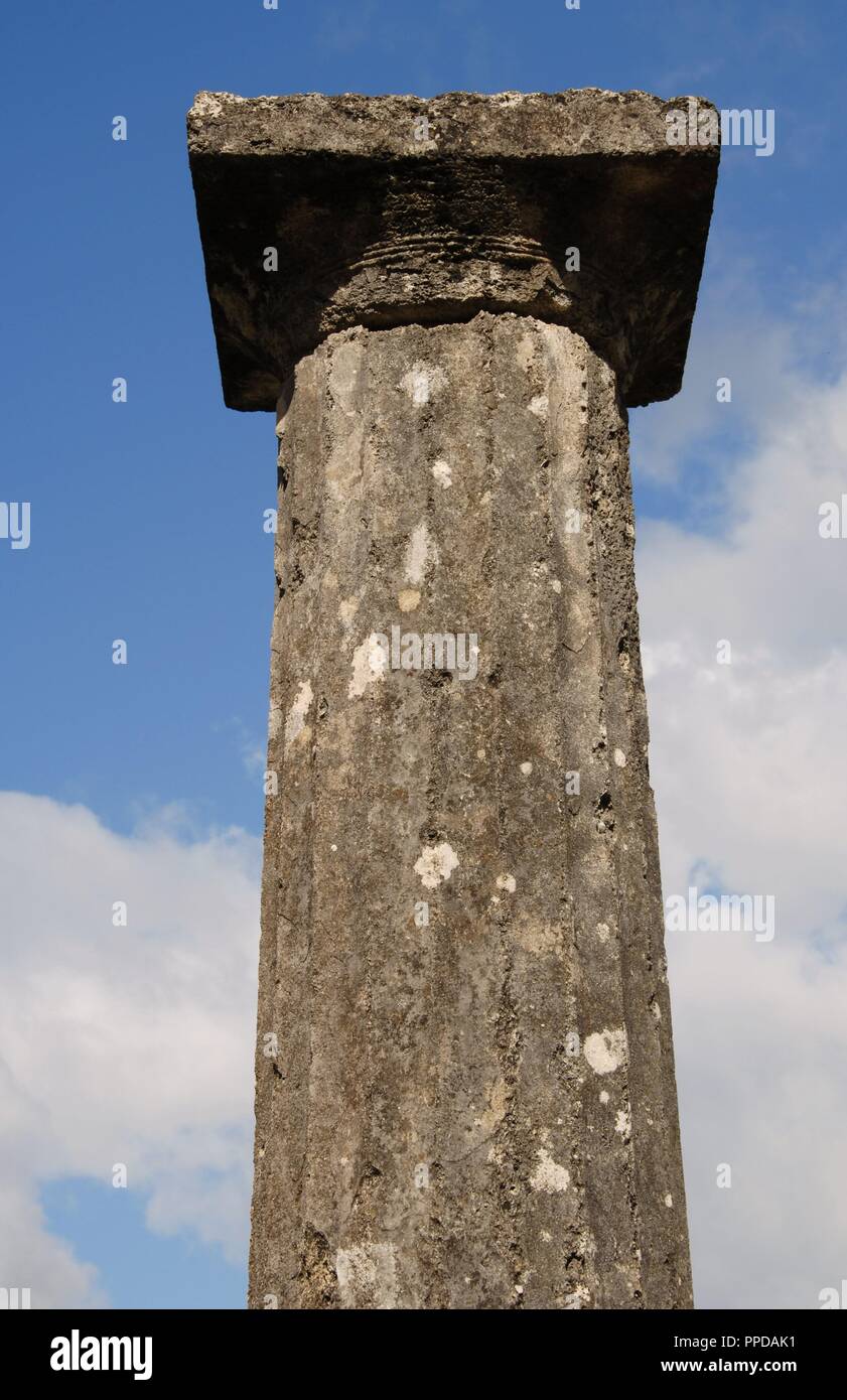 Greek Art. Sanctuary of Olympia. Doric column at the Palaestra. Hellenistic period. 3rd century B.C. Greece. Stock Photo