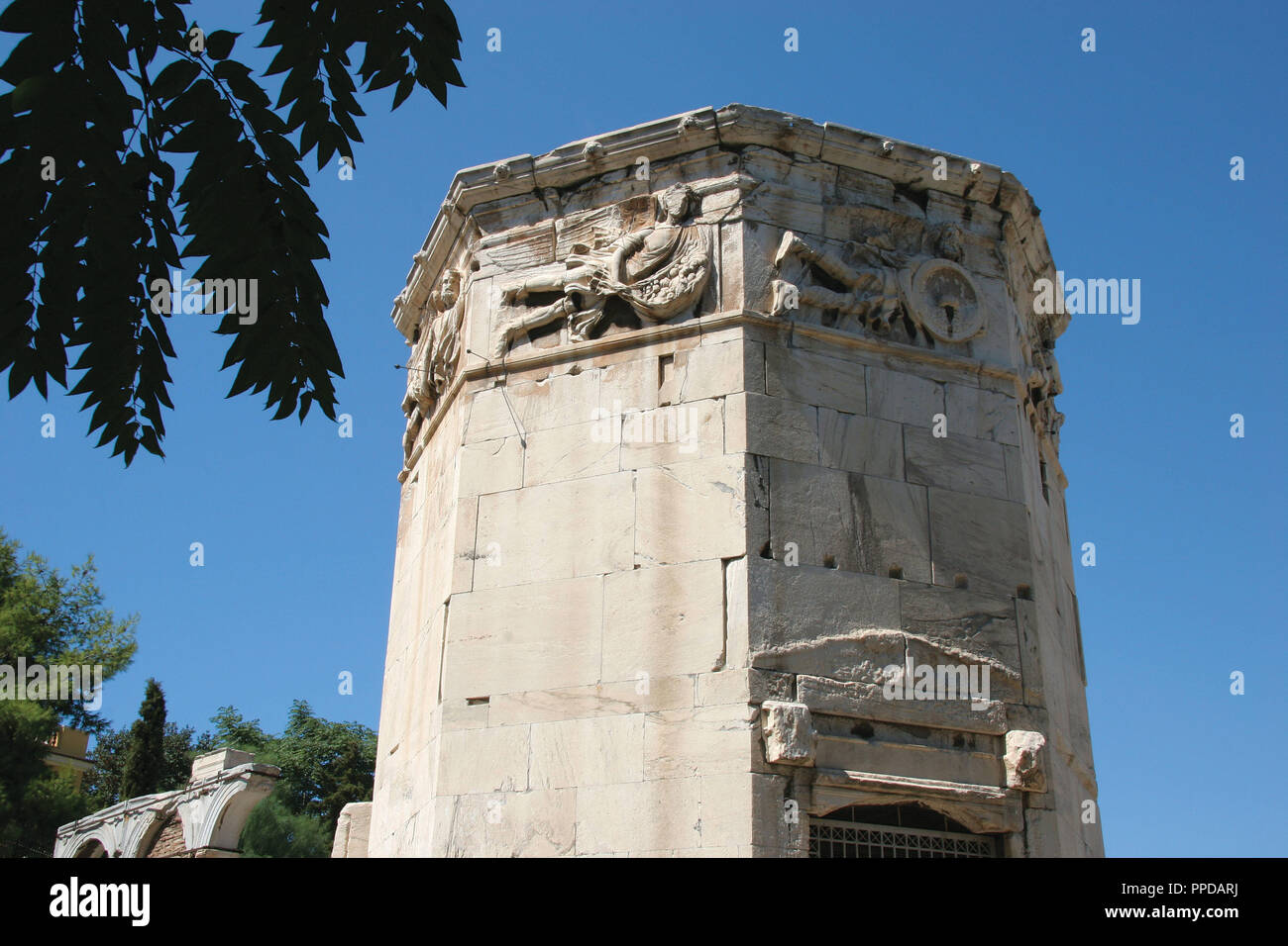 Roman Art. Tower of the Winds (Horologion). Octogonal pentelic marble clocktower on the Roman Agora. I was supposedly built by Andronicus of Cyrrhus Around 50 BC. Athens. Central Greece. Attica. Europe. Stock Photo