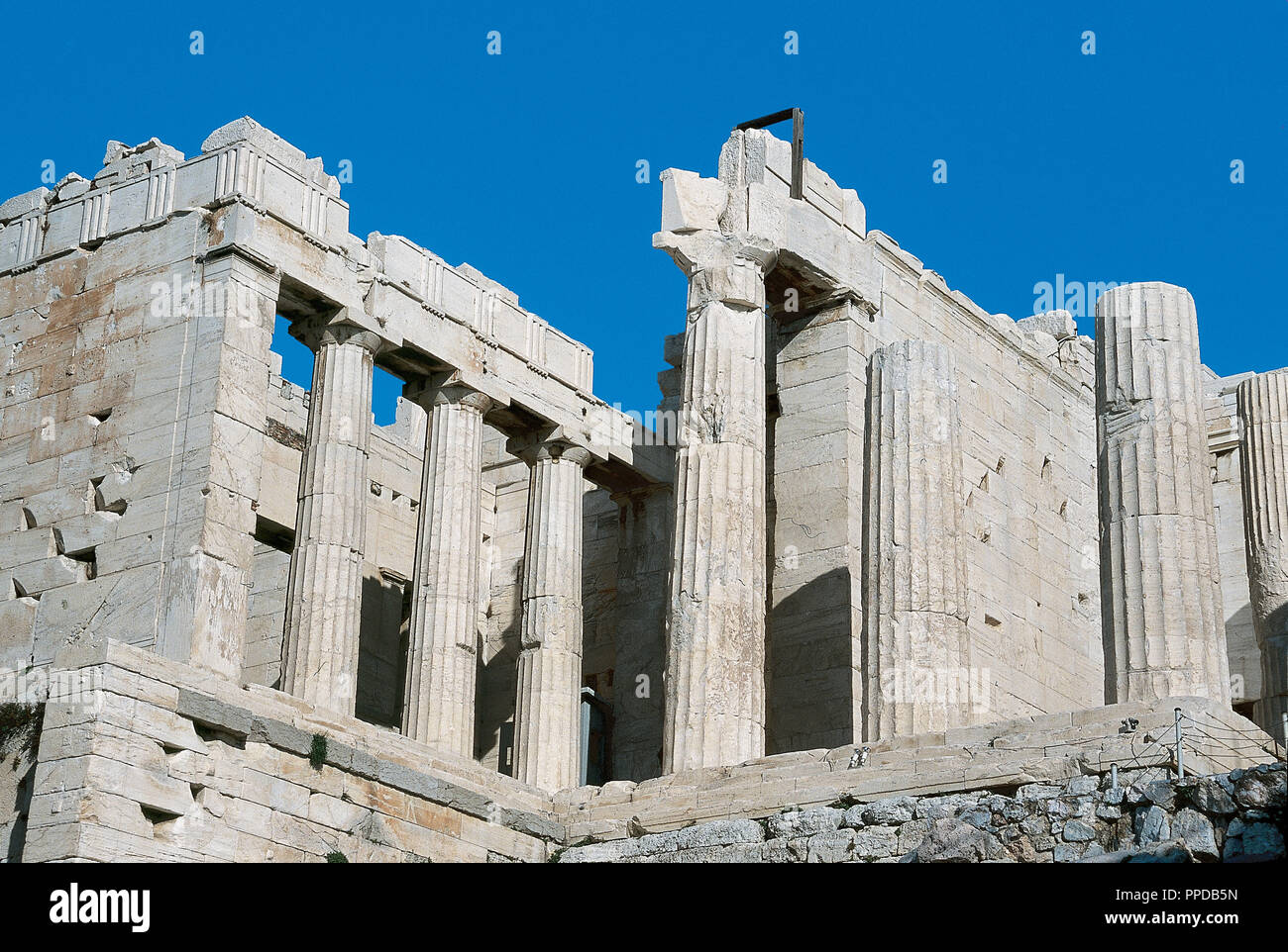 Greece. Athens. Propylaea. Monumental entrance to the sacred precinct of the Acropolis. Built between 437-432 B.C. by order of Pericles and according Mnesicles project. Stock Photo
