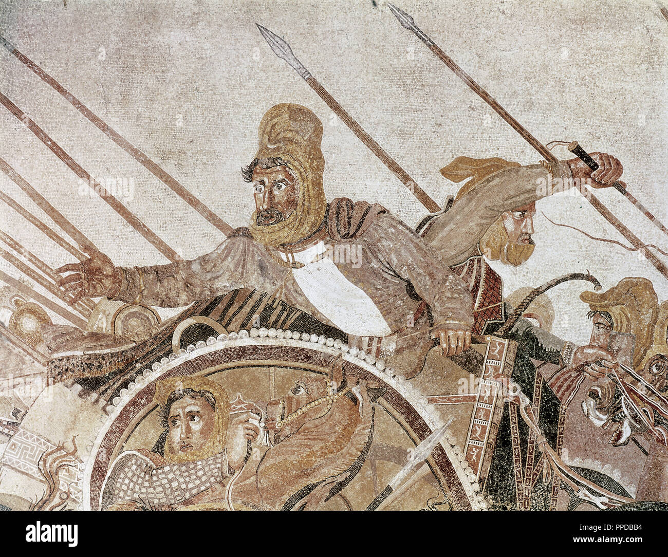 Darius III (ca. 380Ð330 BC), also known by his given name of Codomannus. Last king of the Achaemenid Empire of Persia from 336 BC to 330 BC. Detail of the king in The Alexander Mosaic (ca.100 B.C.) depicting the Batlle of Issus betwen Alexander the Great and Darius III of Persia. Naples National Archaeological Museum. Italy. Stock Photo