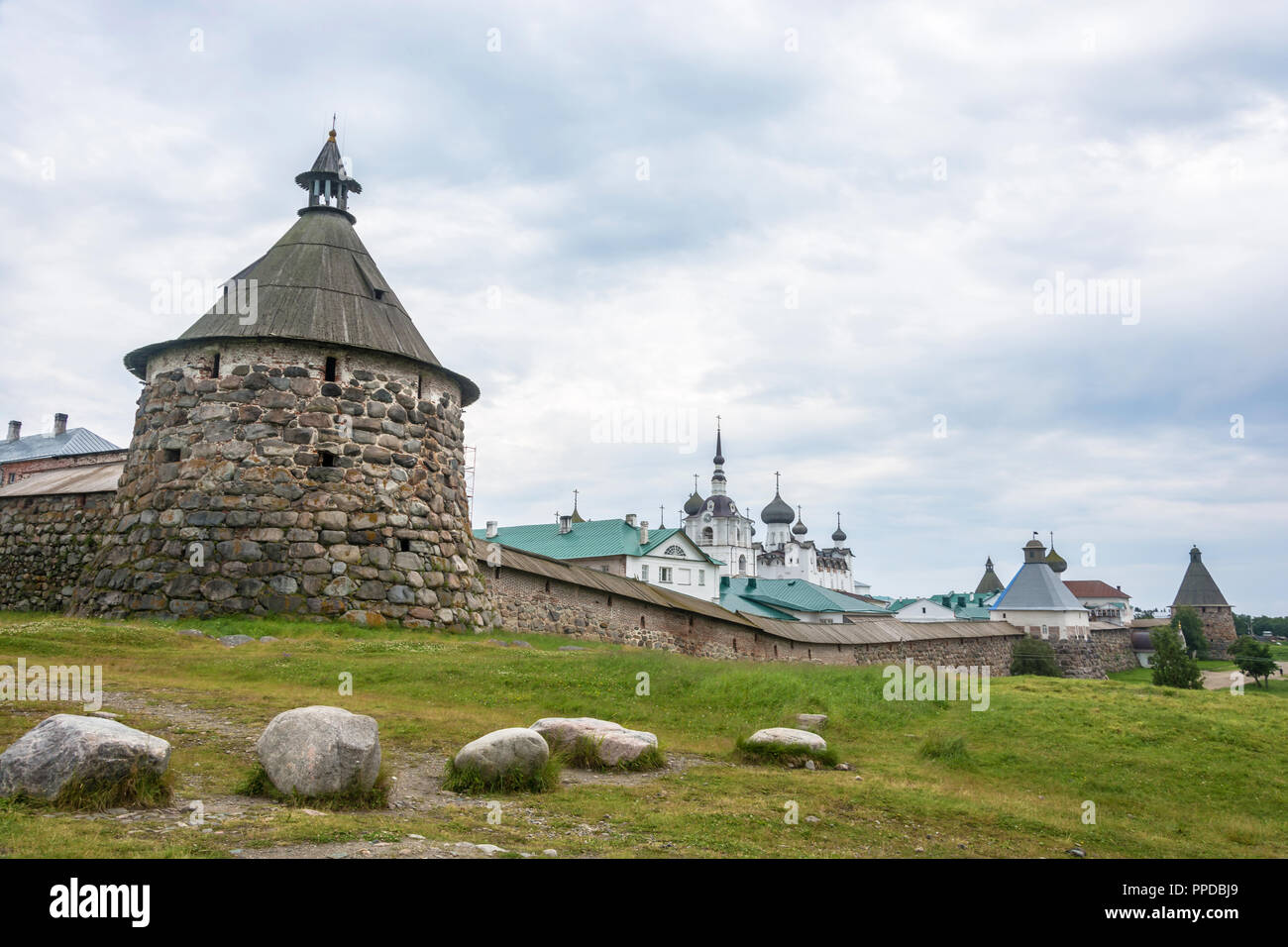 View of the Spaso-Preobrazhensky Solovetsky monastery on a summer day, Arkhangelsk oblast, Russia. Stock Photo