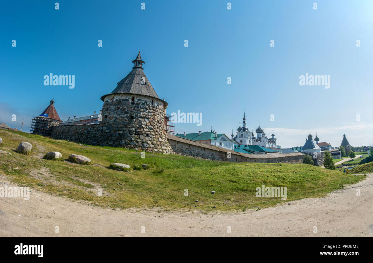 Panorama Spaso-Preobrazhensky Solovetsky monastery, Arkhangelsk oblast, Russia. Stock Photo