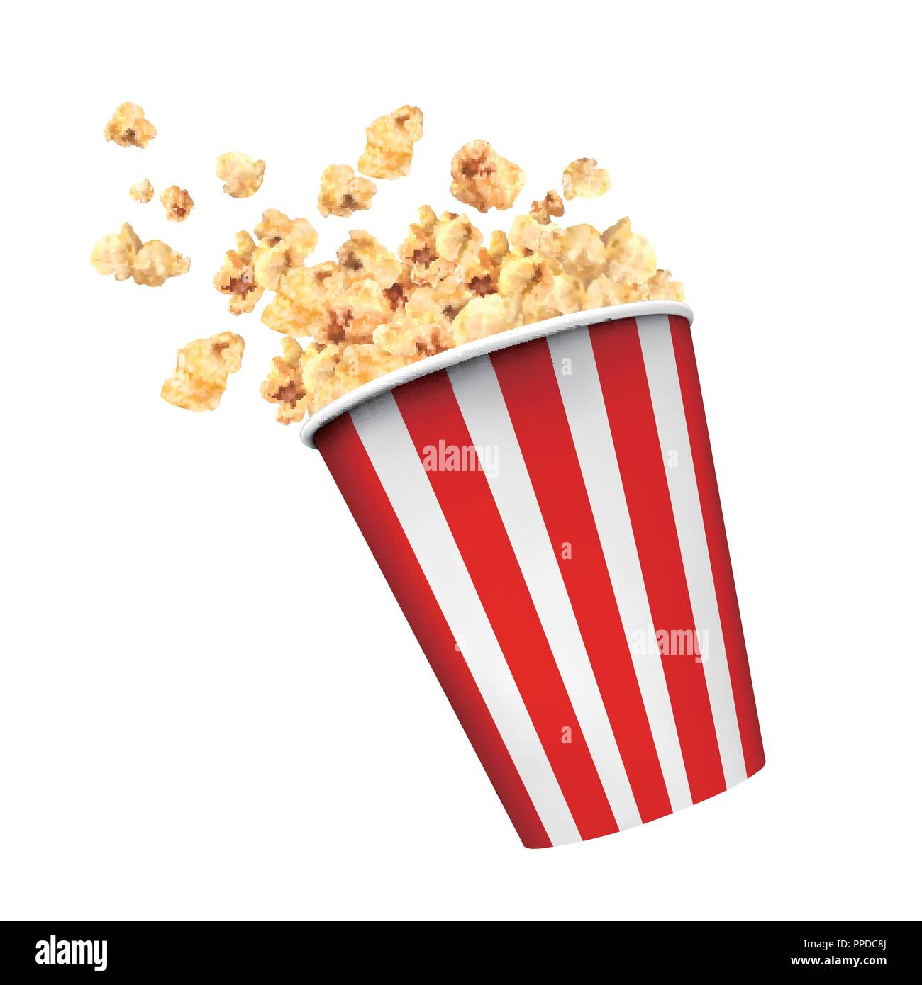 Striped box container with delicious popcorn in 3d illustration on