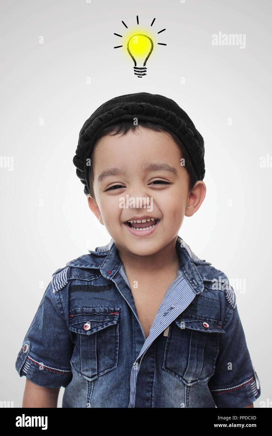 Portrait of a Little Happy Caucasian Boy smiling and looking in the ...
