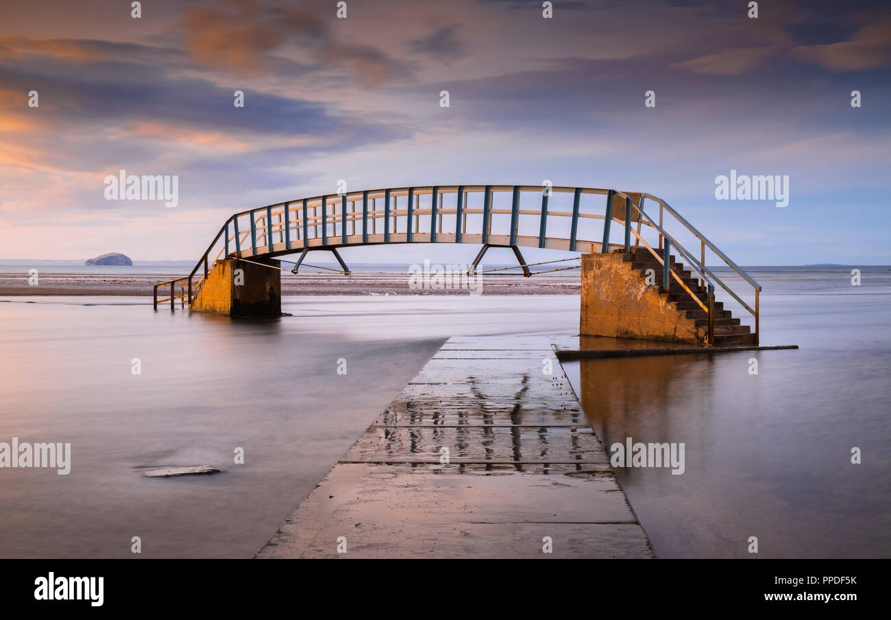 Belhaven bridge at low tide, often referred to as the Bridge To Nowhere ...