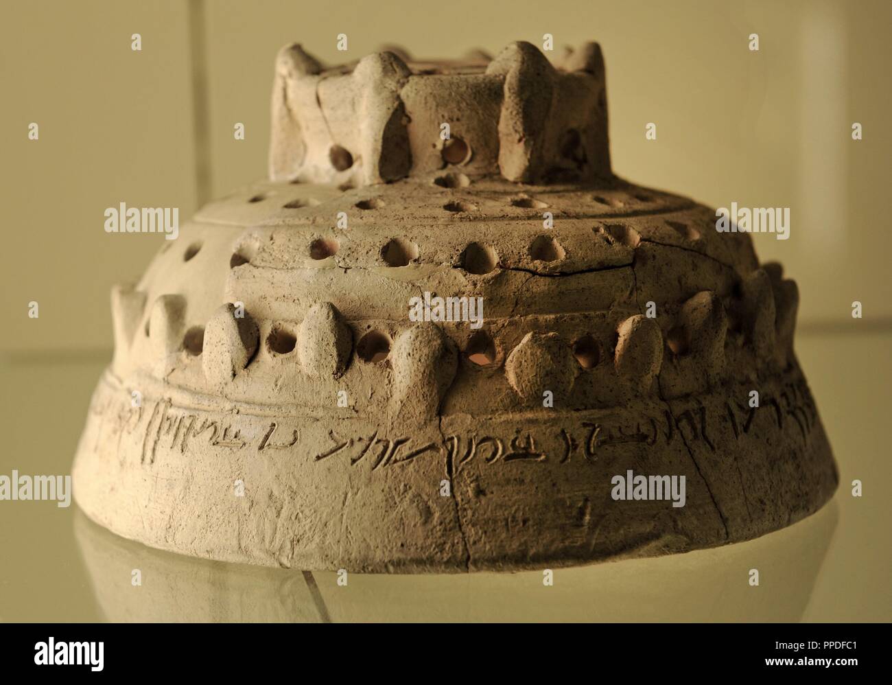 Mesopotamia. Ceramic lid of an incense burner with inscriptions written in Aramaic. Dated between 1st century B.C. and 2nd century B.C. Pergamon Museum. Berlin. Stock Photo