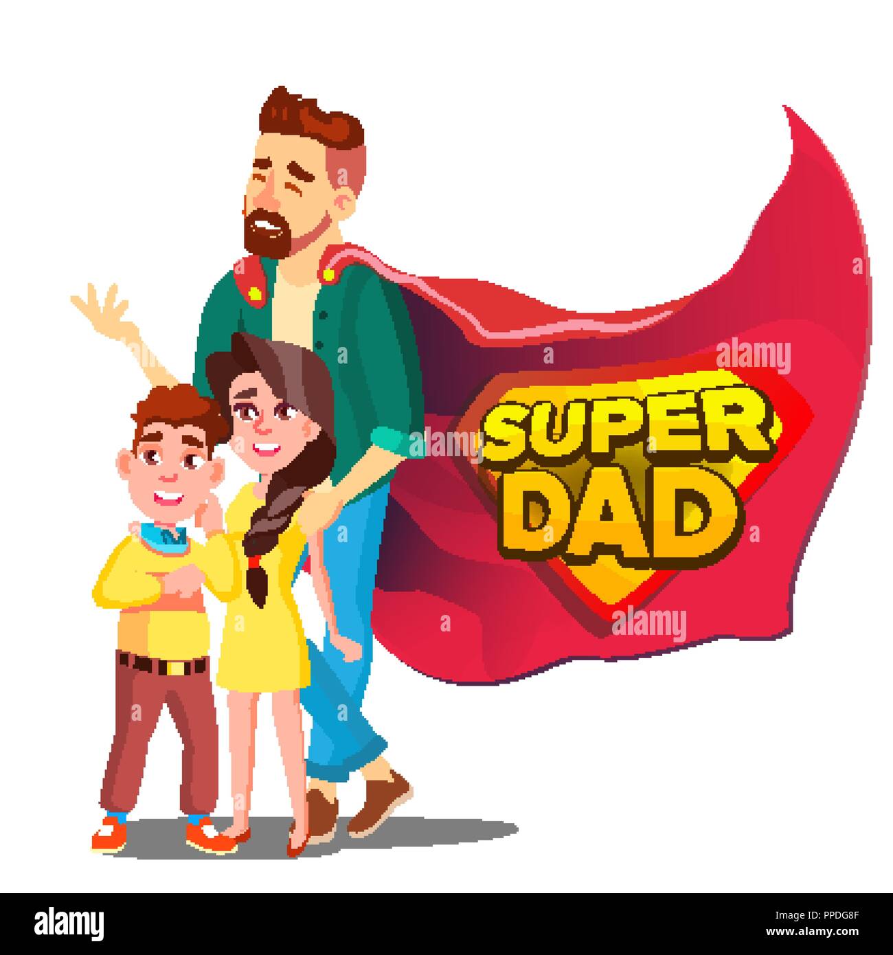 Super Dad Vector. Daddy Like Super Hero With Children. Isolated Flat Cartoon  Illudtration Stock Vector Image & Art - Alamy