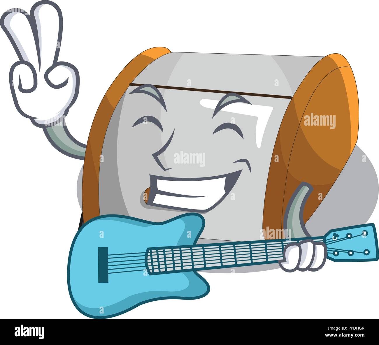 With guitar container food bread bin in store Stock Vector