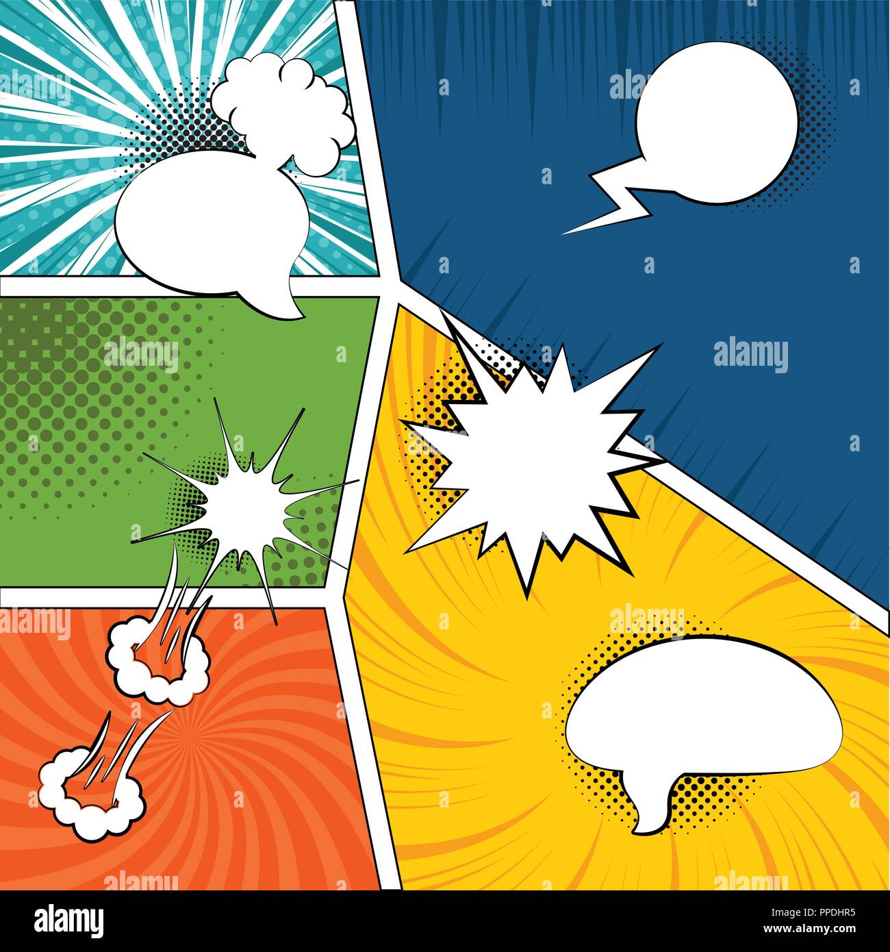 Colored comic pages with halftone effects Stock Vector