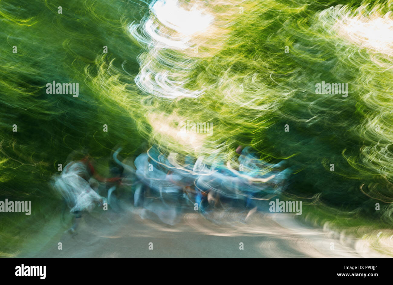 abstract photo of spring forest background with the help of camera hand ...