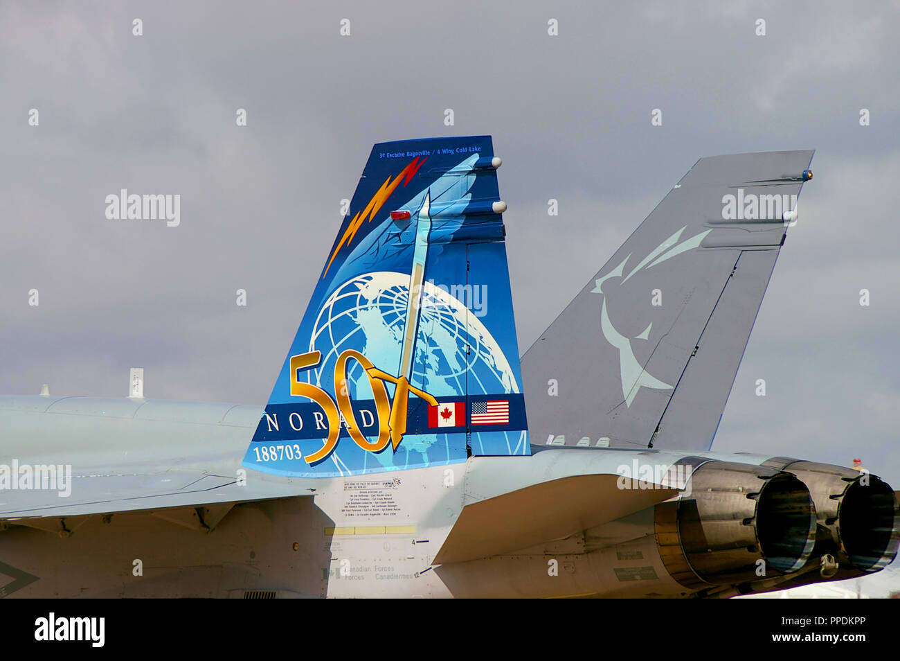 Royal Canadian Air Force, Canadian Armed Forces McDonnell Douglas CF-188A Hornet from 4 Wing Cold Lake with NORAD special tail paint scheme Stock Photo