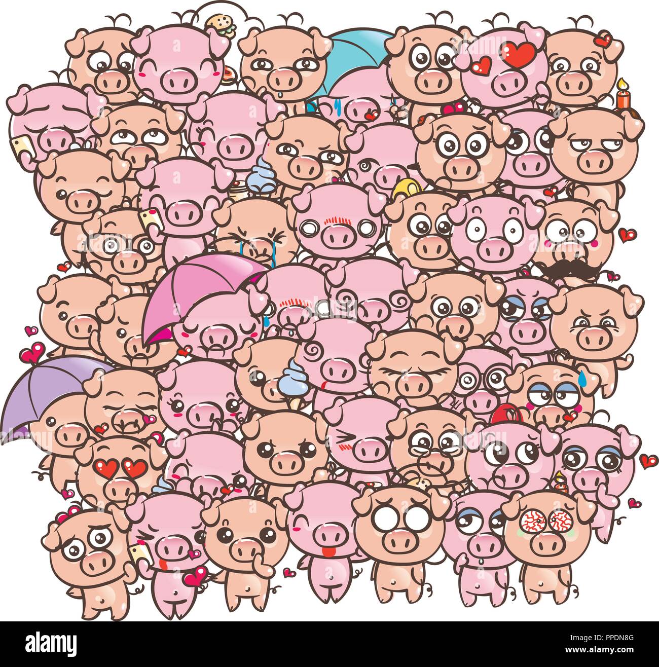 Background With Cute Baby Piglets Pastel Cartoon Image Kawaii Pigs Vector By Freehand Draw Doodle Comic Emoji Art Illustration For Books Prints D Stock Vector Image Art Alamy