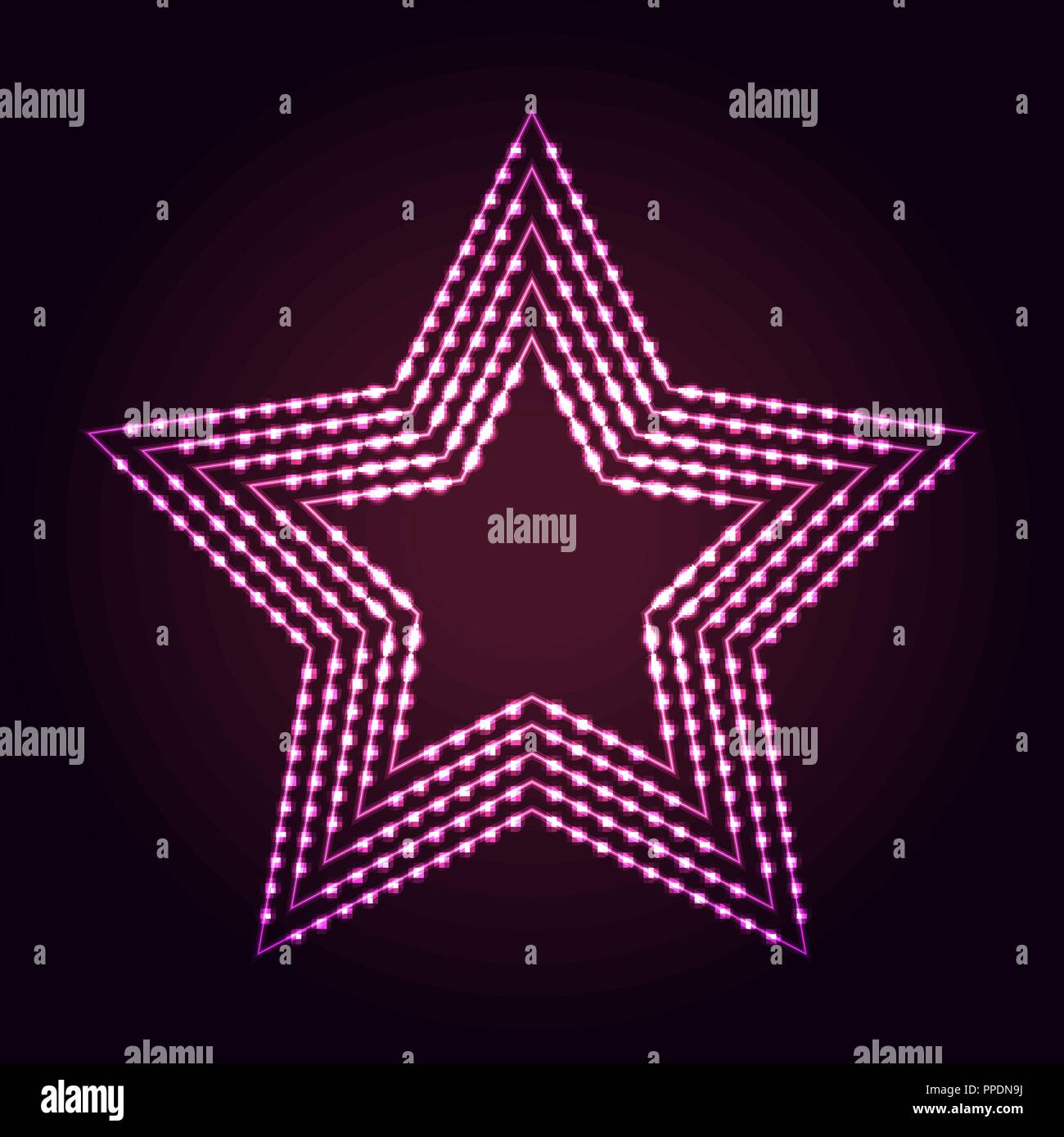 Glowing dots and lines. Star shape abstract neon lights background for your design Stock Vector