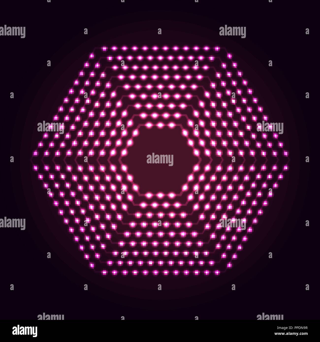 Glowing dots and lines. Hexagon shape abstract neon lights background for your design Stock Vector