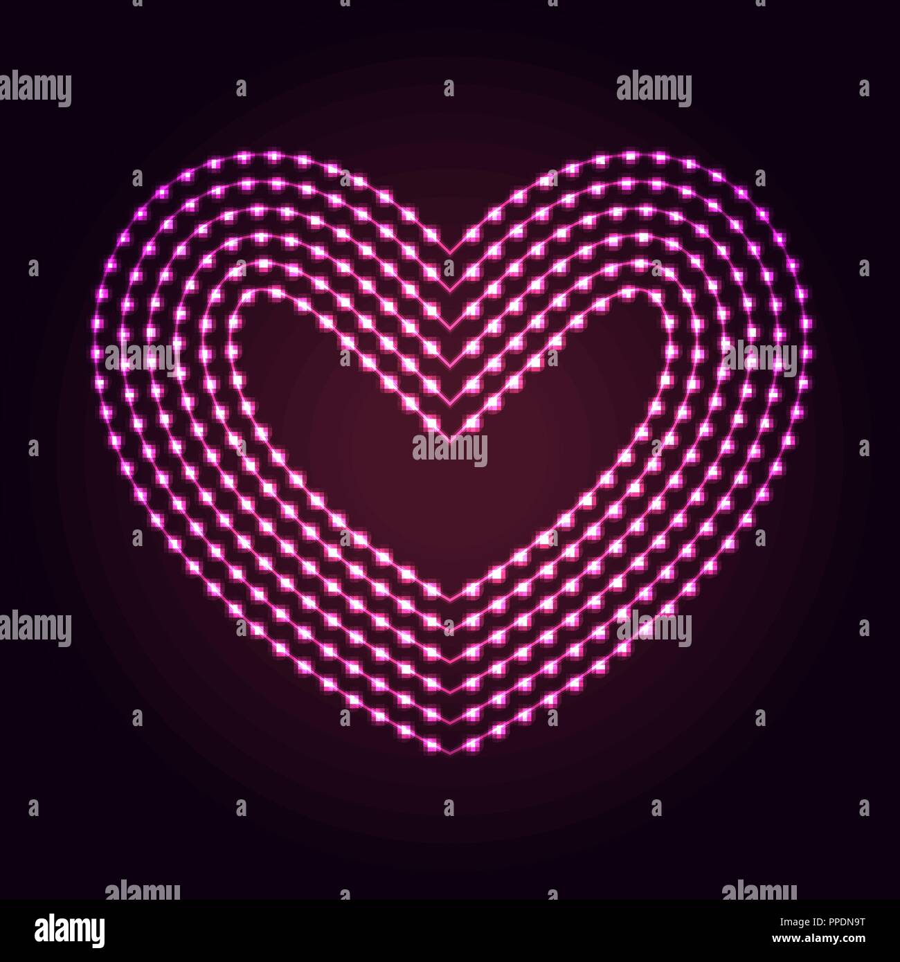 Glowing dots and lines. Heart shape abstract neon lights background for your design Stock Vector