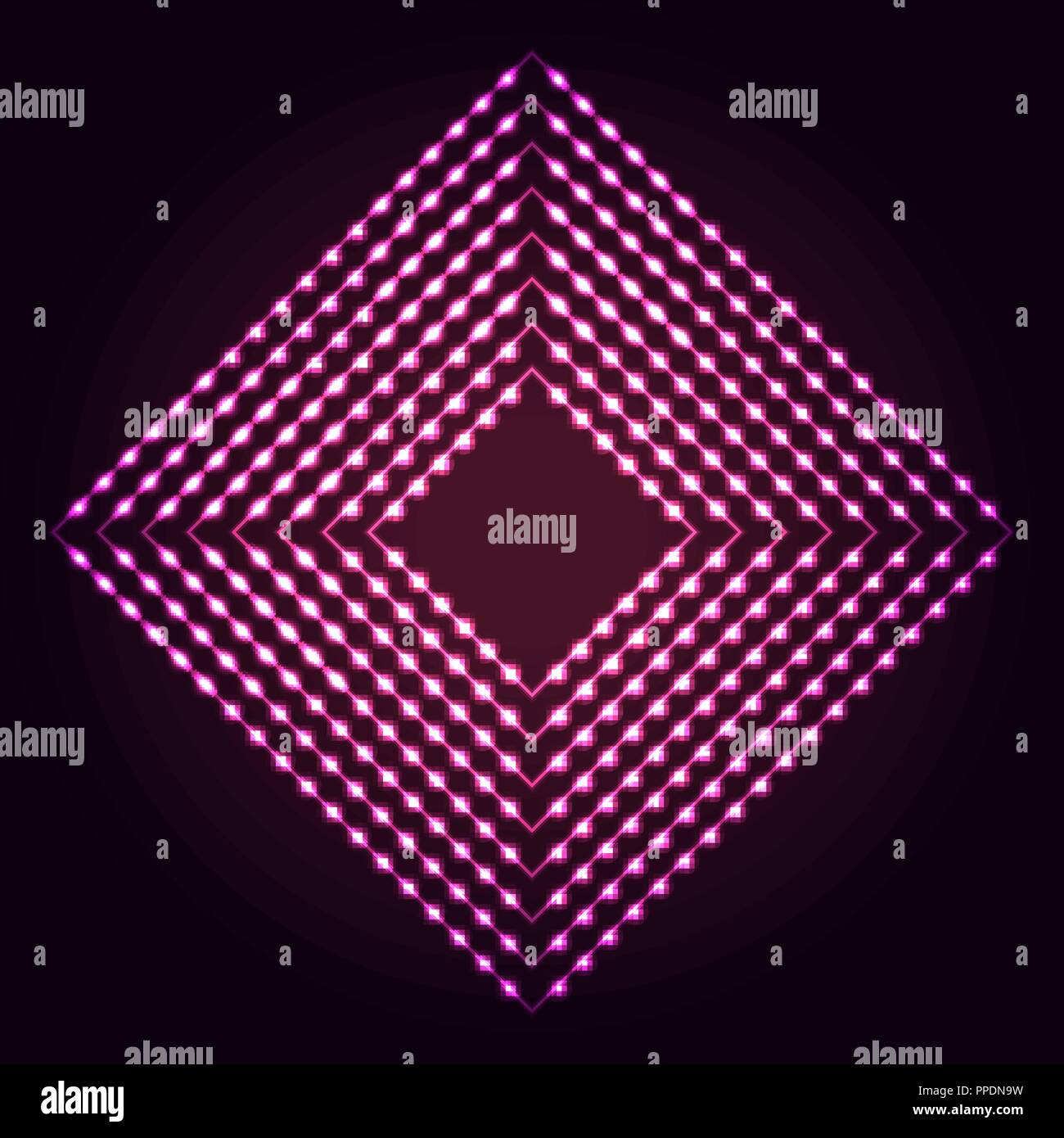 Glowing dots and lines. Square shape abstract neon lights background for your design Stock Vector