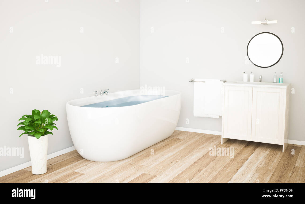 bath with hot water on bathroom 3d rendering Stock Photo