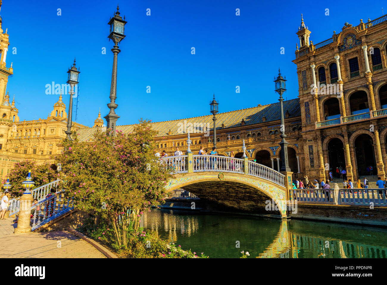 The Plaza de Espana is a plaza in the Parque de Maria Luisa, in Seville, Spain, built in 1928 for the Ibero-American Exposition of 1929 Stock Photo