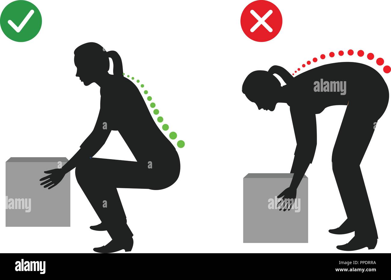 Correct posture to lift a heavy object, Women lifting object Stock ...
