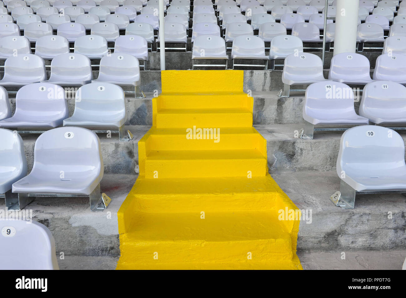 The renovation of the Staedtisches Stadion an der Gruenwalder Strasse ('60er Stadion') in Giesing is almost finished. The picture shows the main stand. Stock Photo