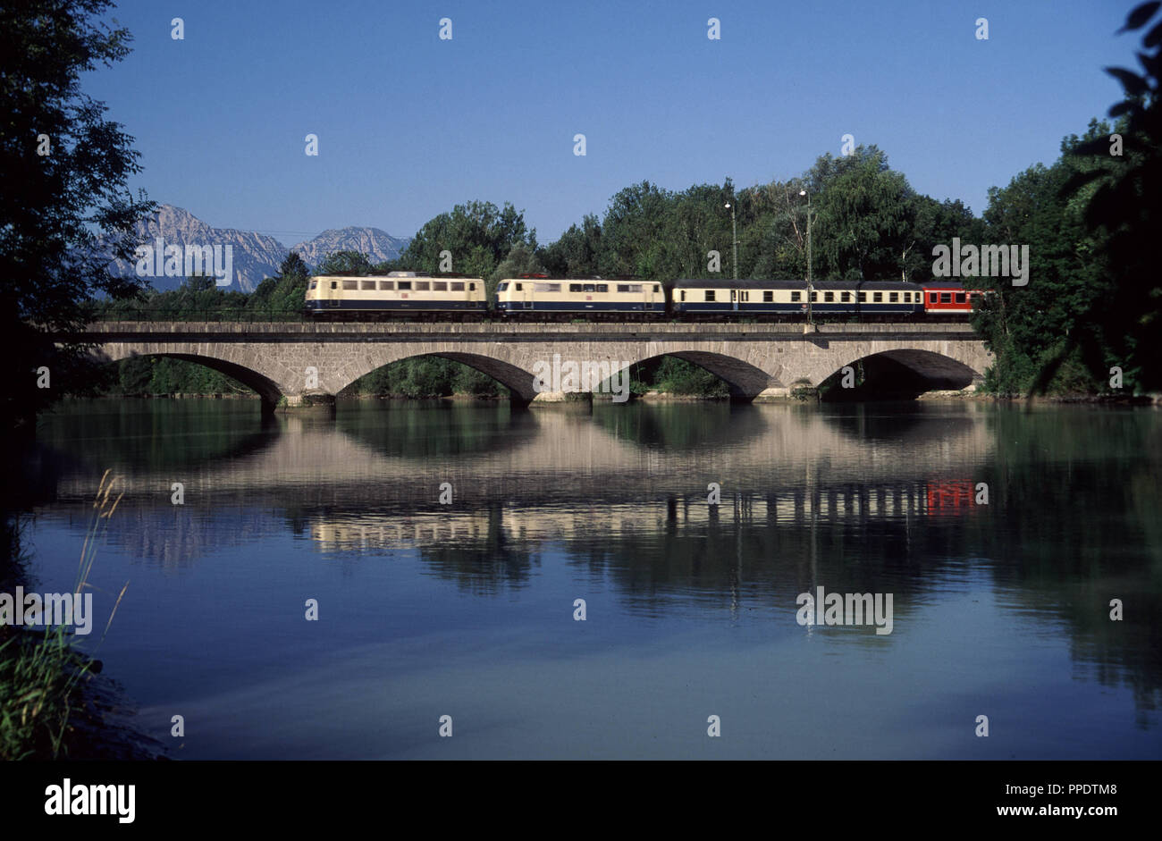 View Of The Railway Bridge Over The Saalach In Freilassing With