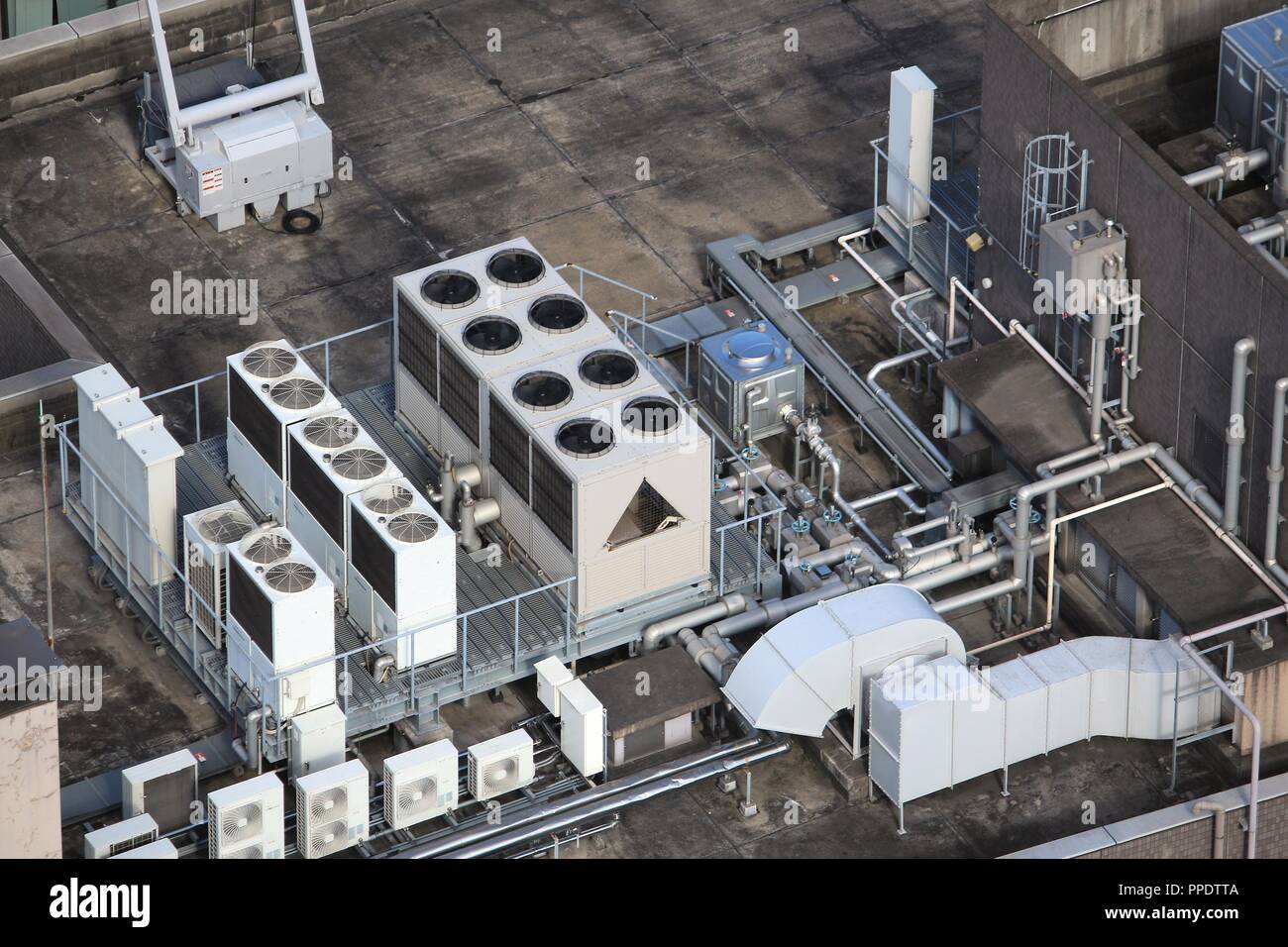 Industrial air conditioning technology skyscraper rooftop view in