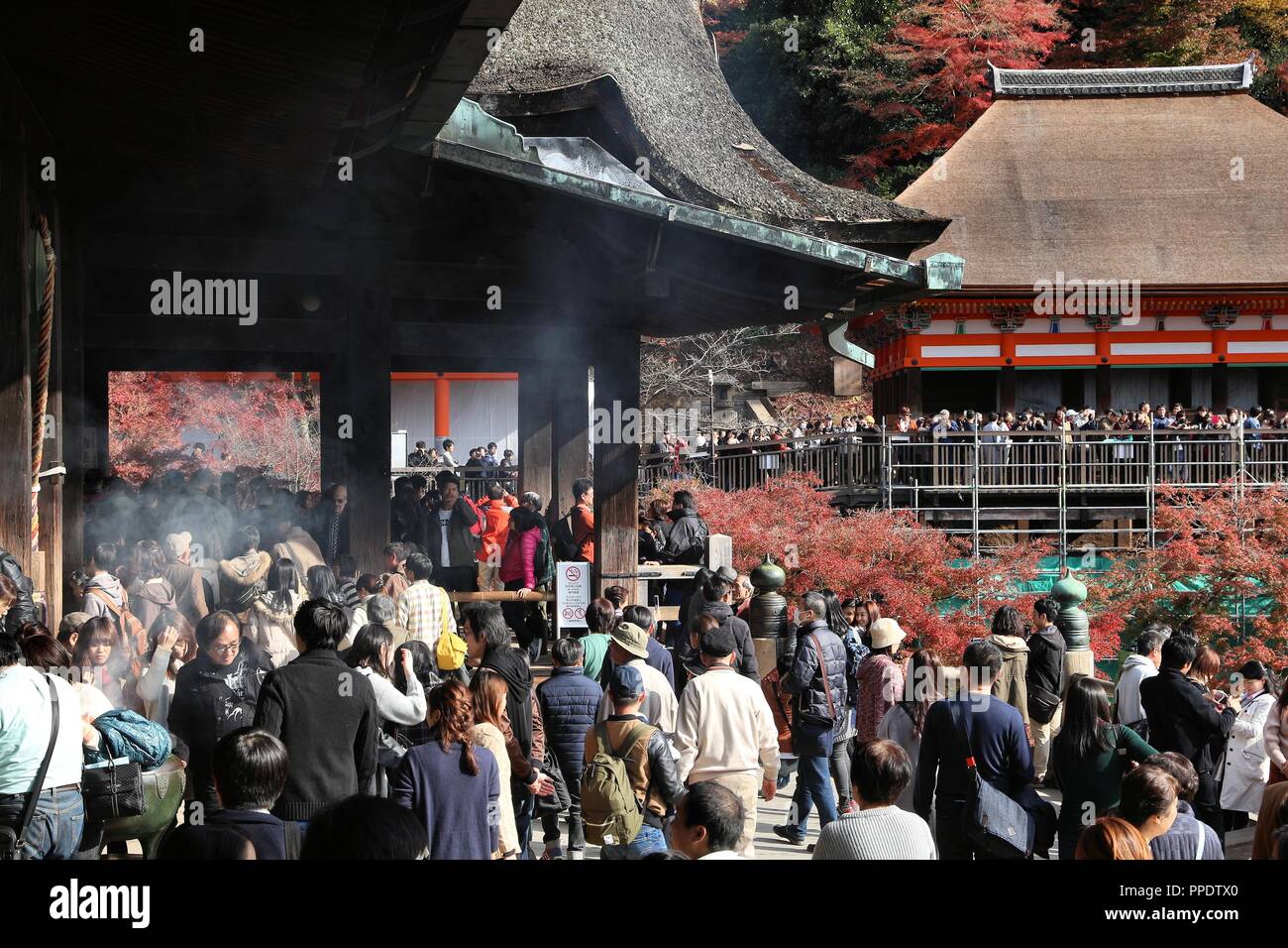 KYOTO, JAPAN - NOVEMBER 26, 2016: People visit Kiyomizu-dera Temple in Kyoto, Japan. Kyoto has 17 UNESCO World Heritage Sites. Stock Photo