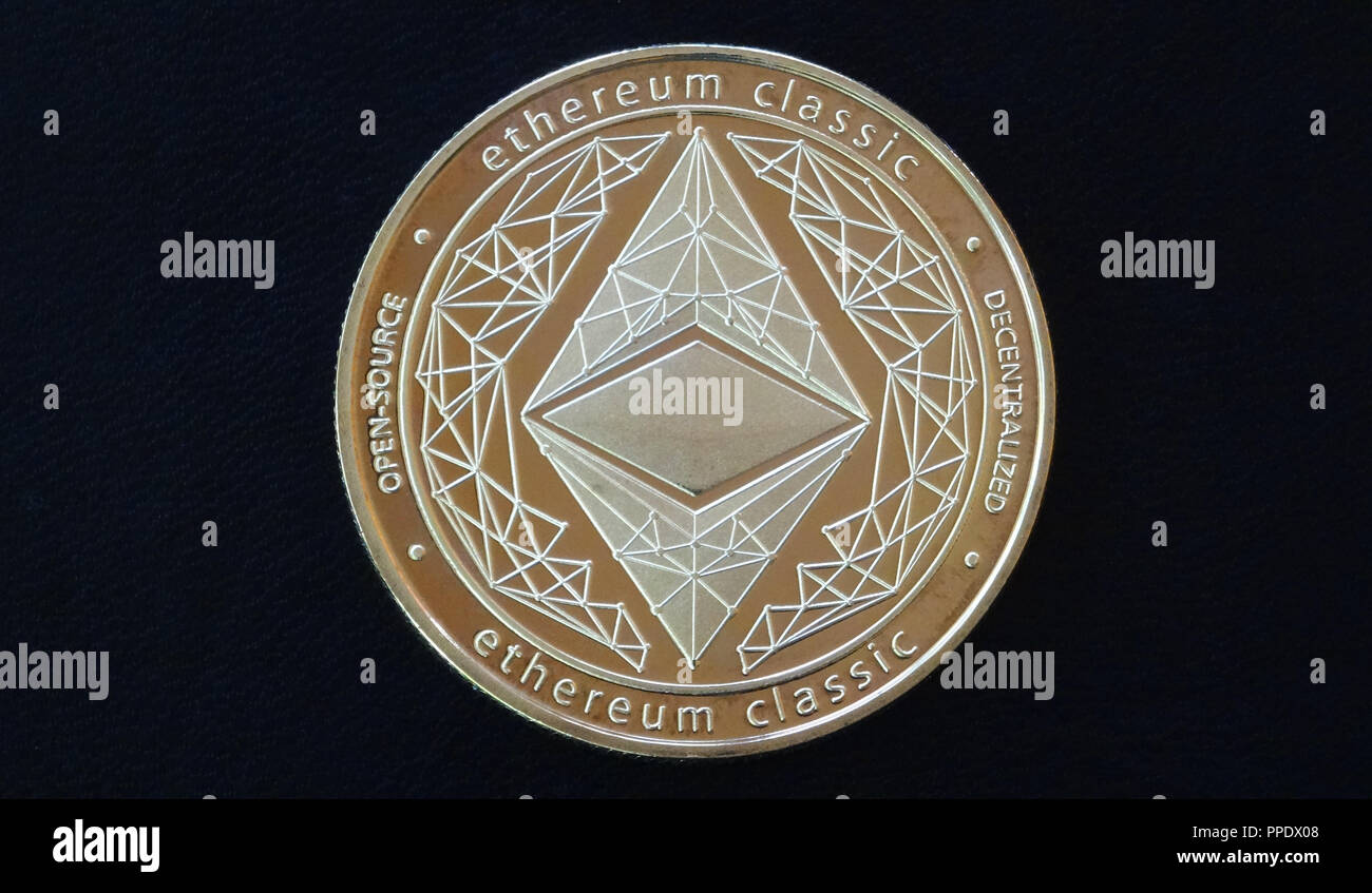 Ethereum classic, crypto currency coins, blockchain digital money Stock Photo