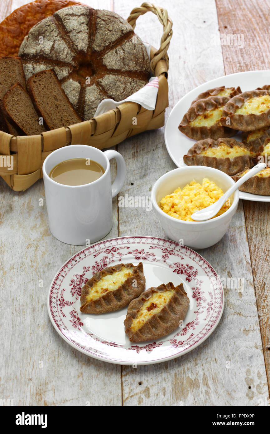 karjalanpiirakka ja munavoi, karelian pie and egg butter, finnish food, finland breakfast Stock Photo