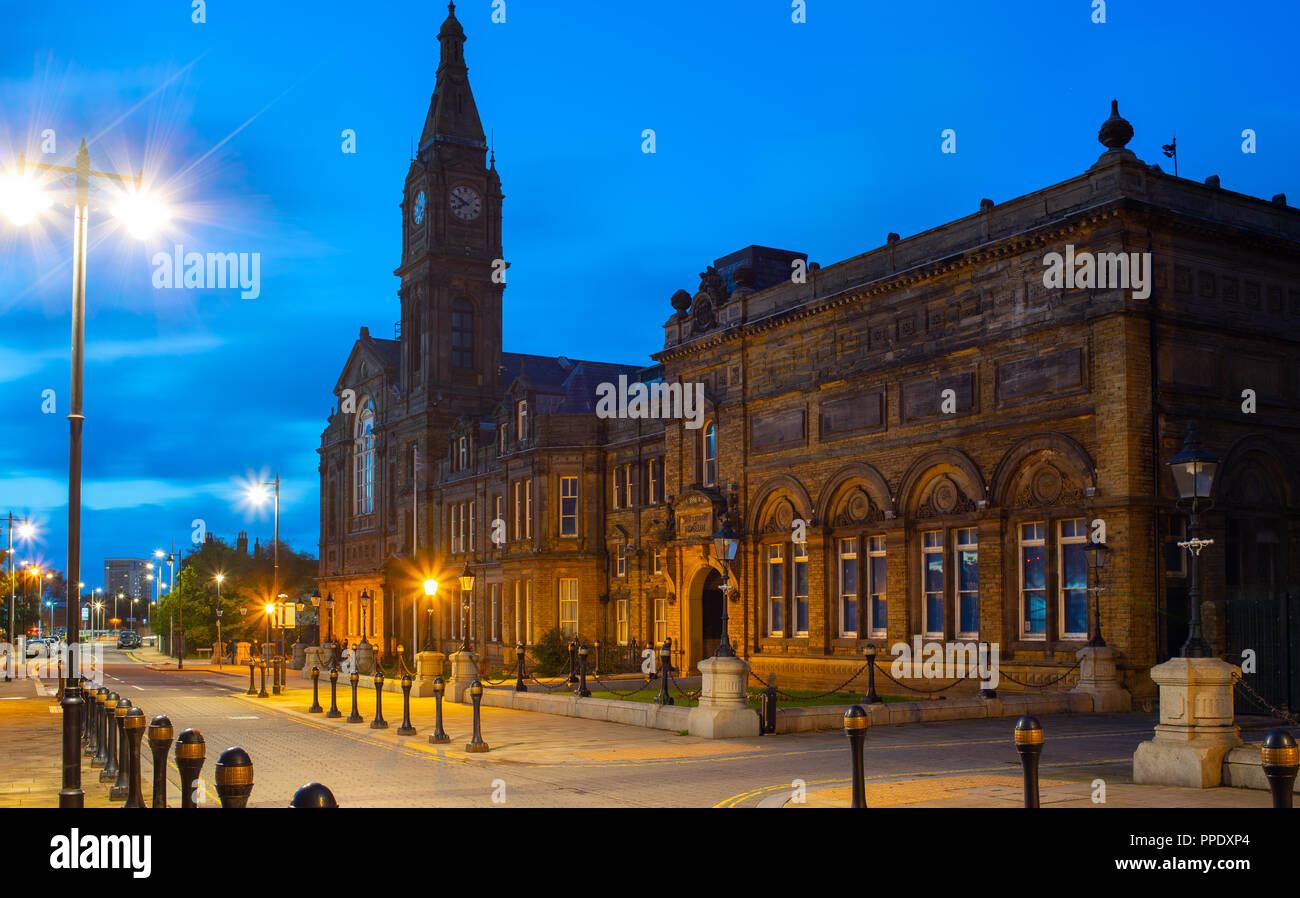 Bootle Town Hall on Oriel Road, Bootle near Liverpool, built in 1886. Image taken in September 2018. Stock Photo
