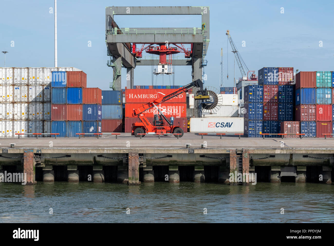 The Netherlands - Rotterdam Harbour -  Maritime transportation - Cargo handlers- International Trade Stock Photo