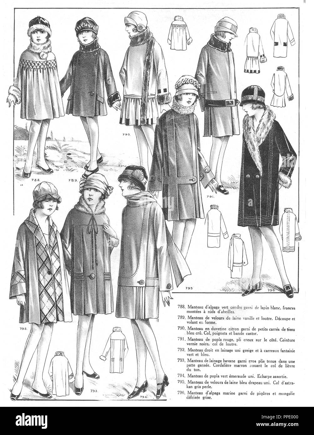 Original 1920s Art Deco French Fashion illustrations. Beautiful Flapper