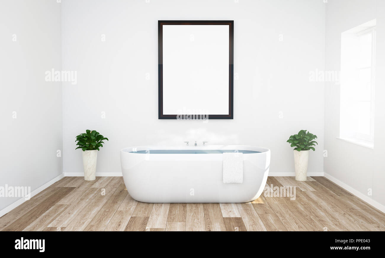 frame mockup on a bathroom 3d rendering Stock Photo