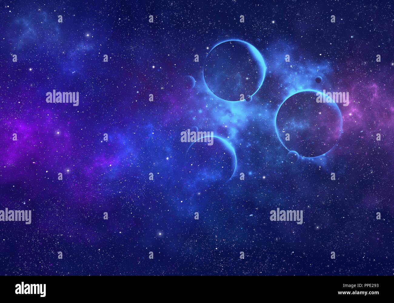 Planets in outer space with nebula and stars Stock Photo