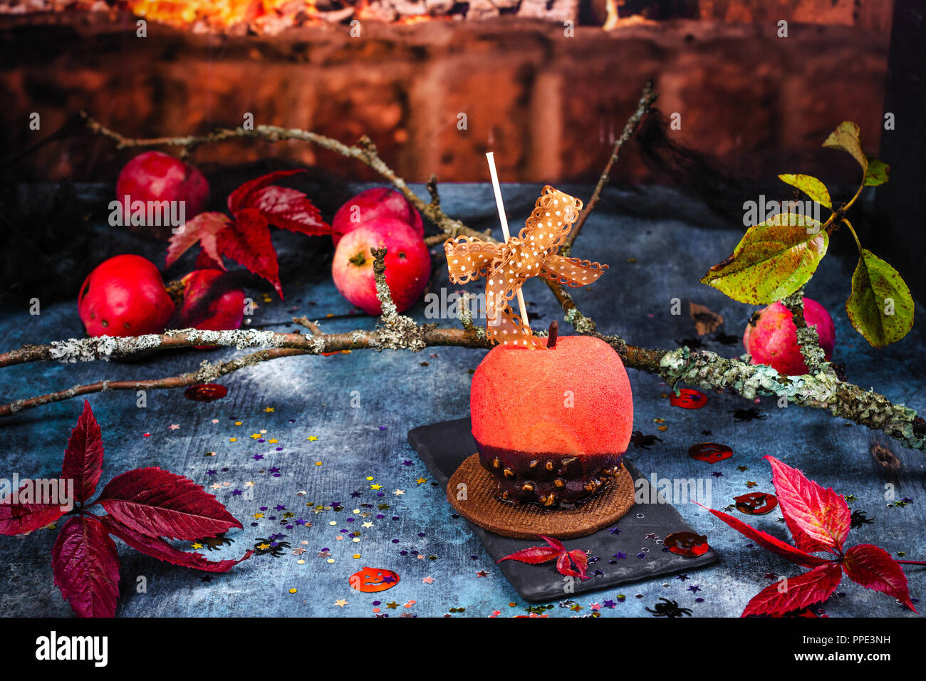 Halloween candy apple dessert Stock Photo