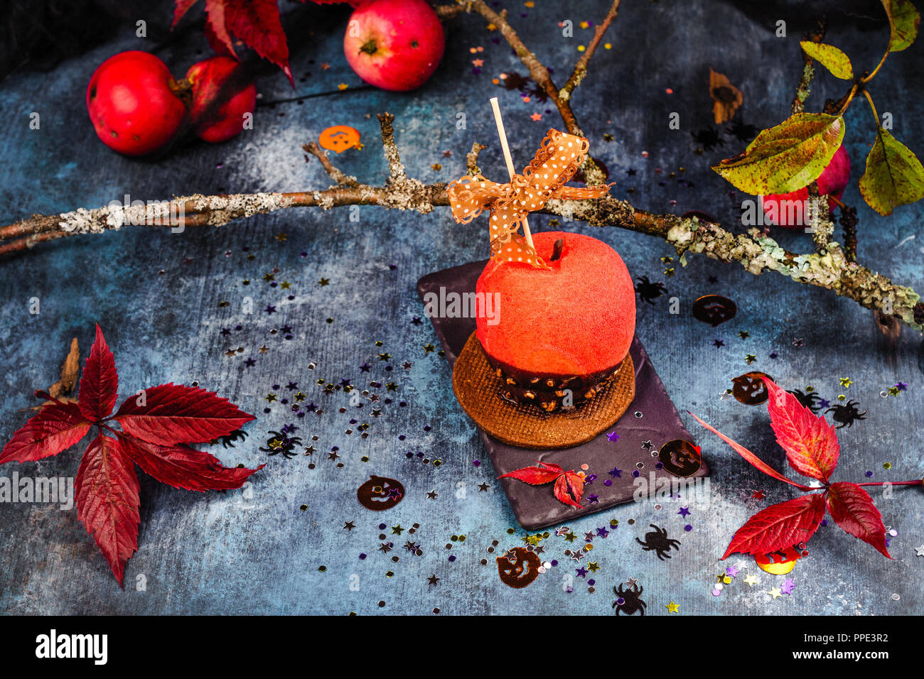 Halloween candy apple dessert Stock Photo