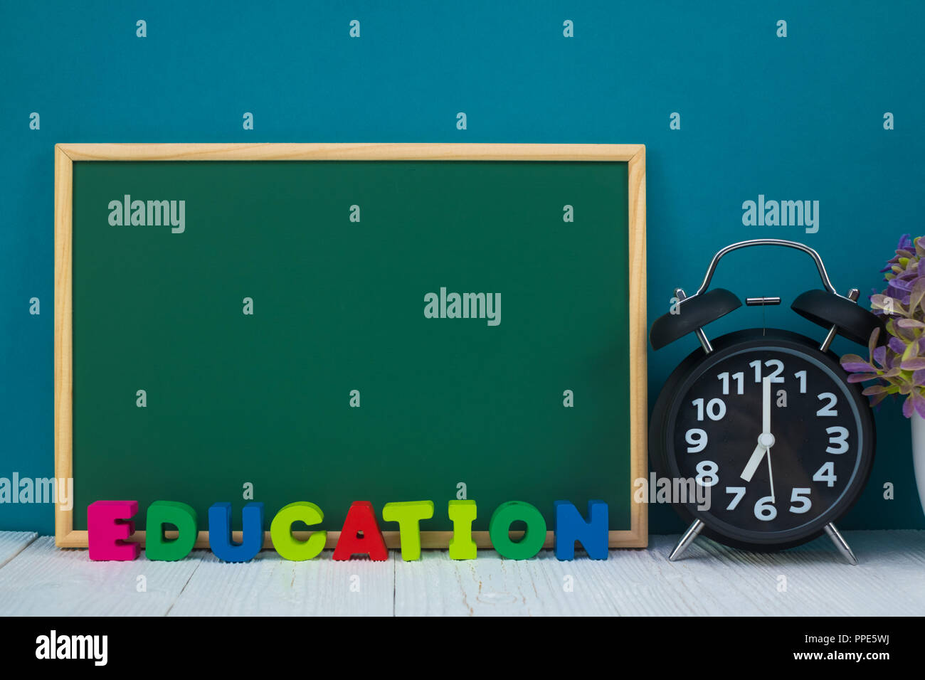 Back to school concept idea, Education text and green chalkboard with ...