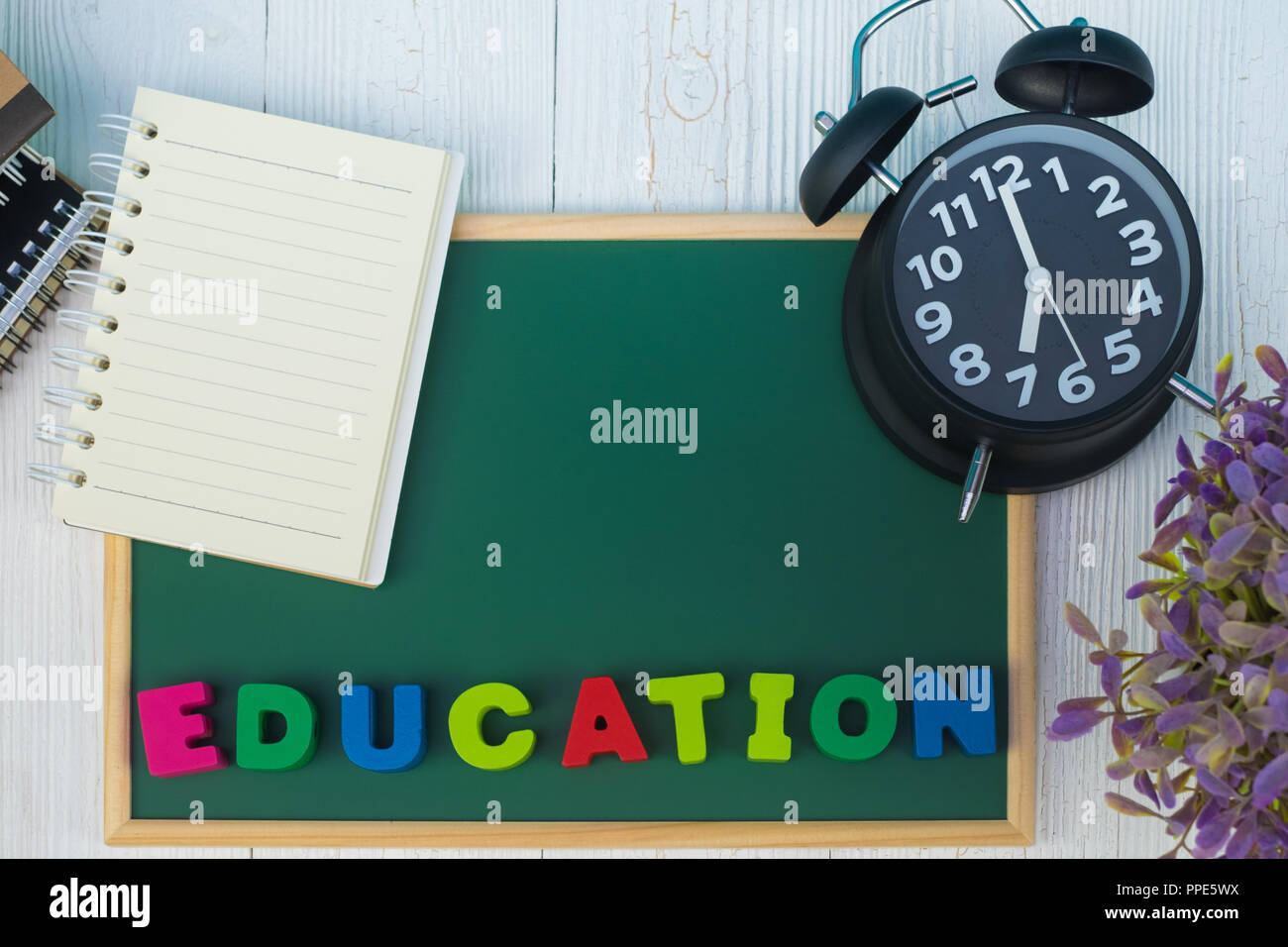 Back to school concept idea, Education text and green chalkboard with ...