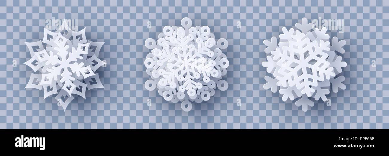 Vector set of 3 paper cut snowflakes with shadow Stock Vector Image ...
