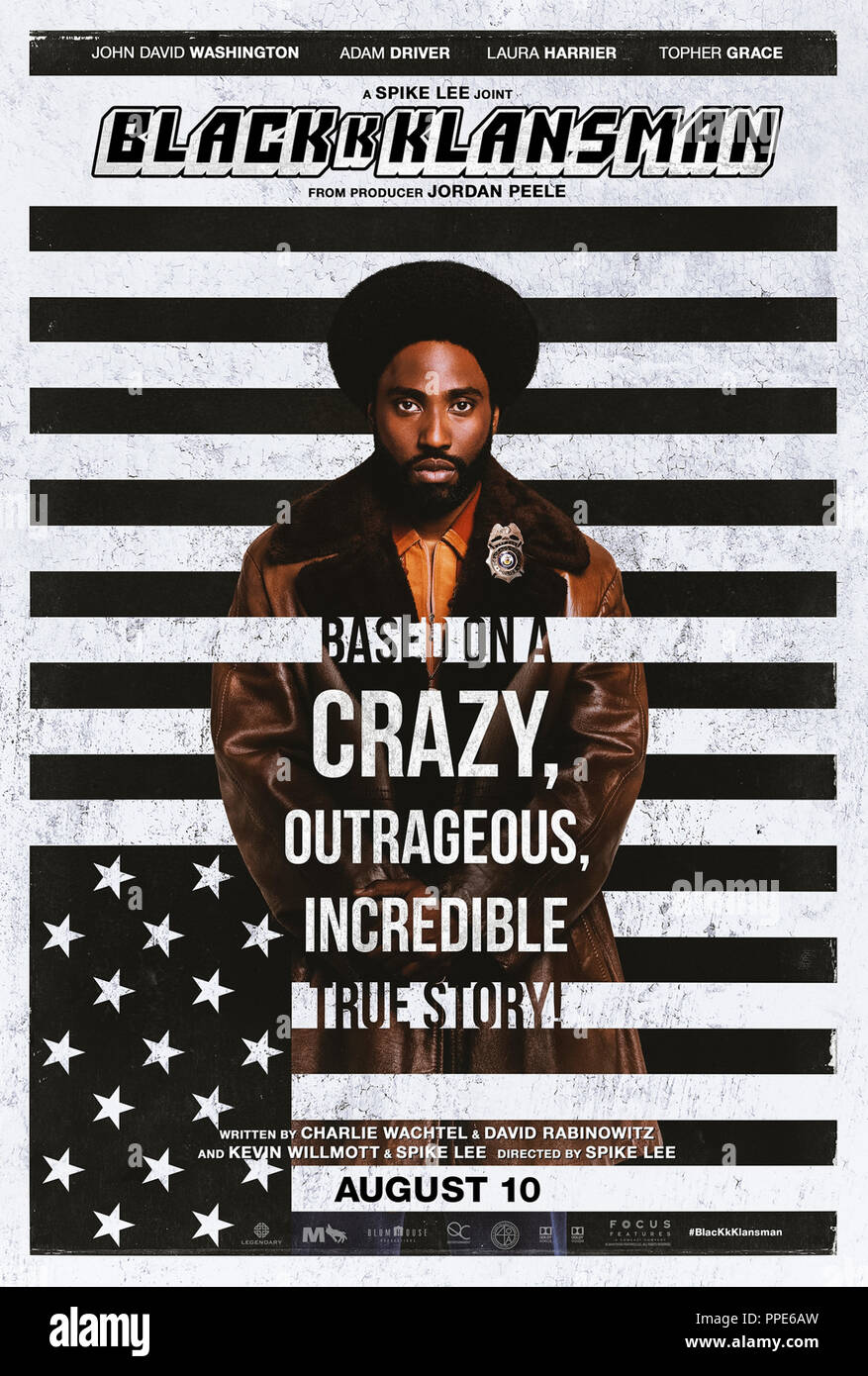 BlacKkKlansman (2018) directed by Spike Lee and staring John David Washington, Adam Driver, Laura Harrier and Alec Baldwin. The true story of Ron Stallworth, an African-American police officer who with the help of a colleague infiltrates the local chapter of the Ku Klux Klan in Colorado. Stock Photo