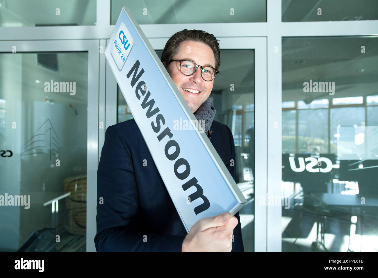 Andreas Scheuer Csu General Secretary In The New Csu Party Headquarters At Mies Van Der Rohe Strasse 1 In Munich With The Sign Newsroom Stock Photo Alamy