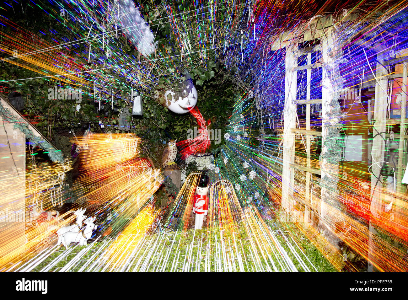 Christmas light show in the garden of a private house in Olching Stock