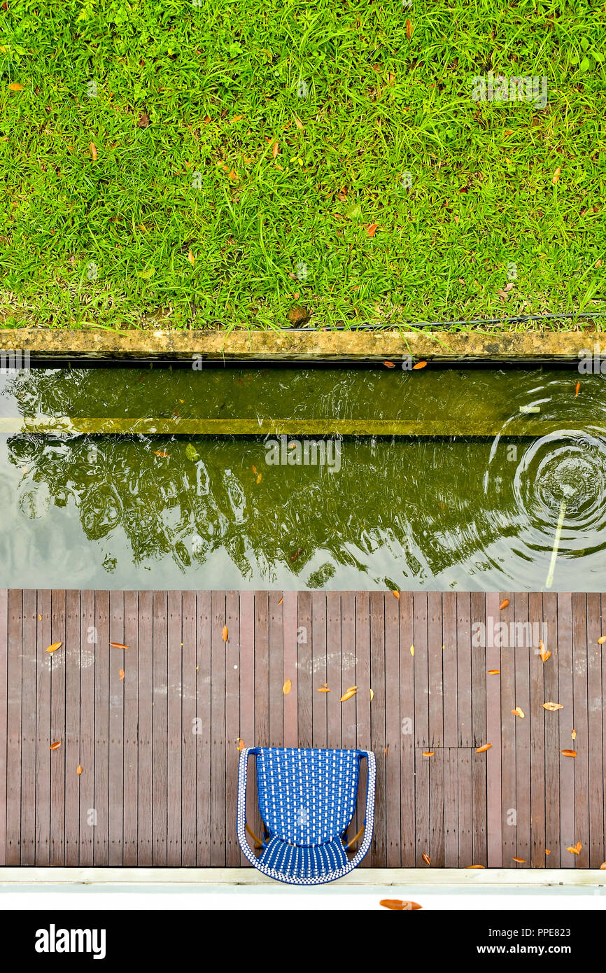 chair garden pond top view Stock Photo Alamy